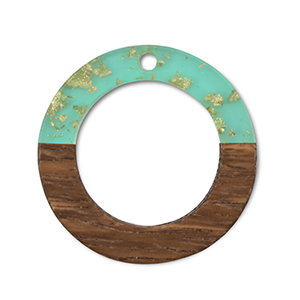 Pendentifs en bois rond Vert transparent-dor&eacute;-marron