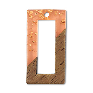 Pendentifs en bois rectangle Orange transparent-dor&eacute;-marron