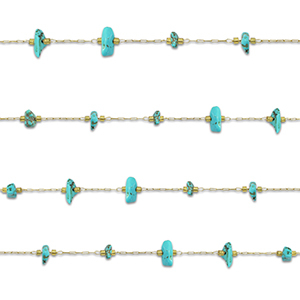 Appr&ecirc;ts en acier inox cha&icirc;ne maille jaseron Howlite irr&eacute;gulier Dor&eacute;-turquoise