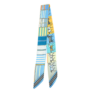 Bandana foulard avec cheval/lignes droites Bleu clair-beige-jaune