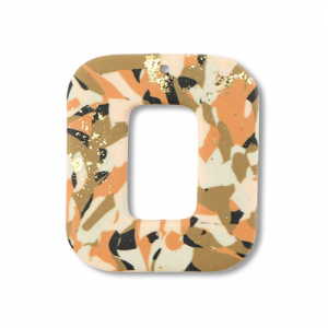 Pendentifs en polym&egrave;re carr&eacute; Marron-rose-blanc-dor&eacute;