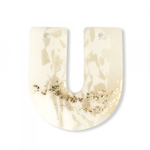 Pendentifs en polym&egrave;re en forme de U Blanc cass&eacute;-beige-dor&eacute;