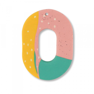 Pendentifs en polym&egrave;re ovale Vert-rose-jaune ocre