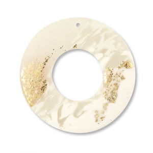 Pendentifs en polym&egrave;re rond Blanc cass&eacute;-beige-dor&eacute;