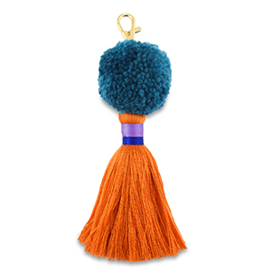Porte-cl&eacute;s pompom avec glands Bleu sarcelle-orange-violet