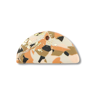 Pendentifs en polym&egrave;re semi-circulaire Marron-rose-blanc-dor&eacute;