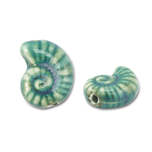 Perles en c&eacute;ramique coquille Bleu sarcelle