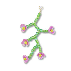 Pendentifs en perles de verre fleur Vert transparent-lilas AB-jaune