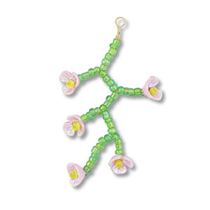 Pendentifs en perles de verre fleur Vert transparent-rose clair AB-jaune