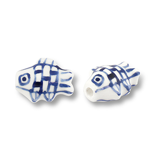 Perles en c&eacute;ramique poisson Blanc-bleu de Delft