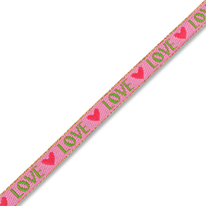 BY31&reg; Ruban texte "Love" Rose fonc&eacute;-vert-rouge-dor&eacute;