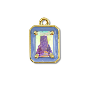 M&eacute;tal TQ laiton breloques rectangle Dor&eacute;-bleu-AB coating