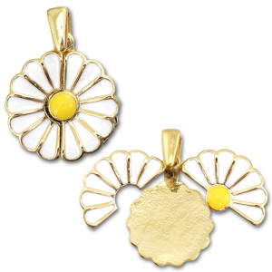 Breloques en laiton Eco-brass&reg; m&eacute;daillon fleur / fleur Dor&eacute;-blanc-jaune