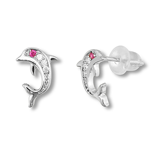 M&eacute;tal TQ laiton boucles d'oreilles / puces d&rsquo;oreilles dauphin Argent&eacute;-rose fonc&eacute;
