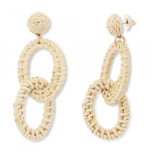 Boucles d'oreilles en raphia accroche-regard ovale Beige-dor&eacute;