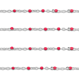 Appr&ecirc;ts en acier Inox cha&icirc;ne maille jaseron 1mm Argent&eacute;-rouge cerise
