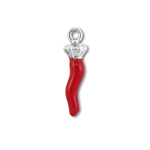 Breloques en acier Inox piment Argent&eacute;-rouge