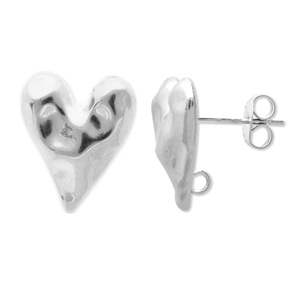 Appr&ecirc;ts en acier Inox boucles d'oreilles / puces d&rsquo;oreilles c&oelig;ur avec anneau Argent&eacute;