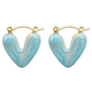 Boucles d'oreilles en acier Inox cr&eacute;oles c&oelig;ur Dor&eacute;-bleu clair