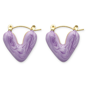 Boucles d'oreilles en acier Inox cr&eacute;oles c&oelig;ur Dor&eacute;-violet