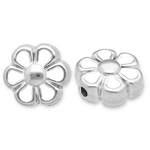 Perles en acier Inox fleur Argent&eacute;-blanc