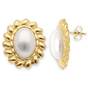 Boucles d'oreilles / puces en acier Inox ovale Dor&eacute;-blanc