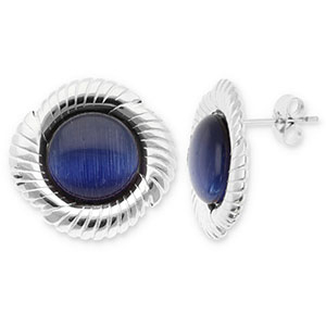 Boucles d'oreilles / puces en acier Inox rond torsad&eacute; Argent&eacute;-bleu fonc&eacute;