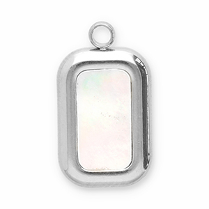 Breloques en acier Inox coquillage rectangle Argent&eacute;-blanc