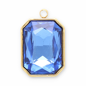 Breloques en acier Inox facett&eacute;e rectangle Dor&eacute;-bleu fonc&eacute;