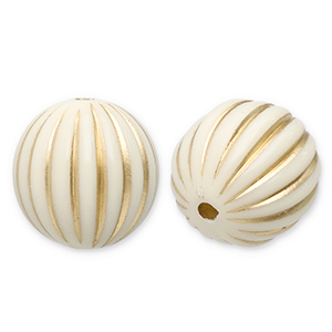 Perles acryliques 16 mm rond avec lignes Blanc cass&eacute;-dor&eacute;
