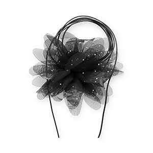 Ras de cou fleur en organza avec strass Noir-argent&eacute;