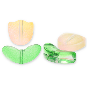 Perles en verre tulipe Rose p&ecirc;che-vert