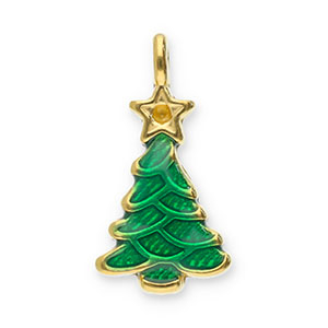 Breloques en acier Inox sapin de No&euml;l Dor&eacute;-vert
