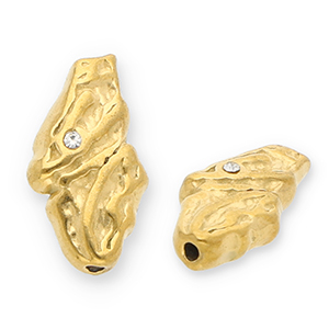 Perles en acier Inox irr&eacute;gulier avec strass Dor&eacute;-transparent