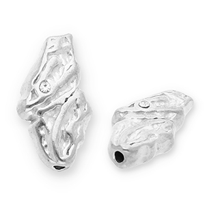 Perles en acier Inox irr&eacute;gulier avec strass Argent&eacute;-transparent