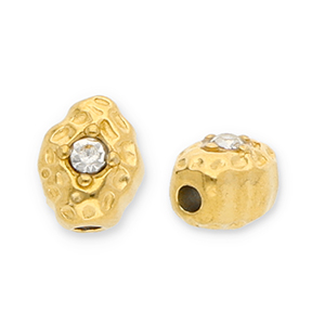 Perles en acier Inox ovale avec strass Dor&eacute;-transparent