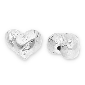 Perles en acier Inox coeur avec strass Argent&eacute;-transparent