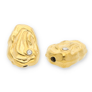 Perles en acier Inox ovale avec strass Dor&eacute;-transparent