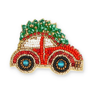 Broches voiture avec sapin de No&euml;l Rouge-vert-dor&eacute;-blanc