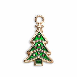 Breloques en m&eacute;tal sapin de no&euml;l Dor&eacute;-vert