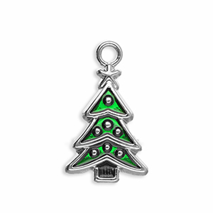 Breloques en m&eacute;tal sapin de no&euml;l Argent&eacute;-vert