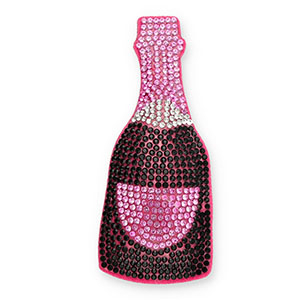 Pendentifs accroche-regard avec strass bouteille champagne Noir-rose-cristal-rose fonc&eacute;