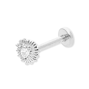 Piercing d&rsquo;oreilles en acier Inox coeur avec strass Argent&eacute;-cristal