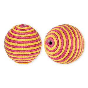 Perles acryliques 22 mm avec fil en coton cir&eacute; wax Rose fonc&eacute;-orange