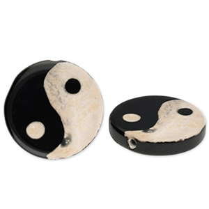 Perles en pierre naturelle Calc&eacute;doine Yin & Yang Noir-beige sable
