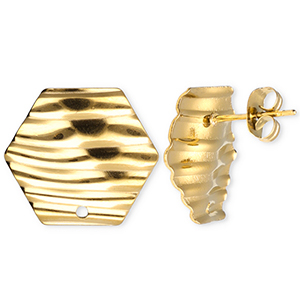 Appr&ecirc;ts en acier Inox boucles d'oreilles / puces d&rsquo;oreilles hexagone avec lignes avec anneau Dor&eacute;