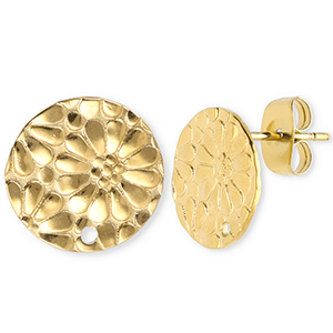 Appr&ecirc;ts en acier Inox boucles d'oreilles / puces d&rsquo;oreilles rond avec flor avec anneau Dor&eacute;