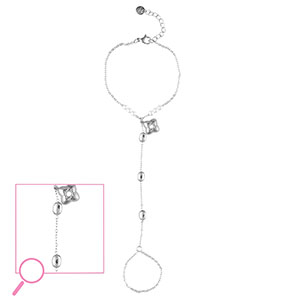 Bracelets en acier Inox fleur Argent&eacute;-cristal-blanc