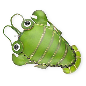 Porte monnaie en cuir homard Vert-beige sable-noir-blanc