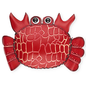 Porte monnaie en cuir crabe Rouge-beige sable-noir-blanc